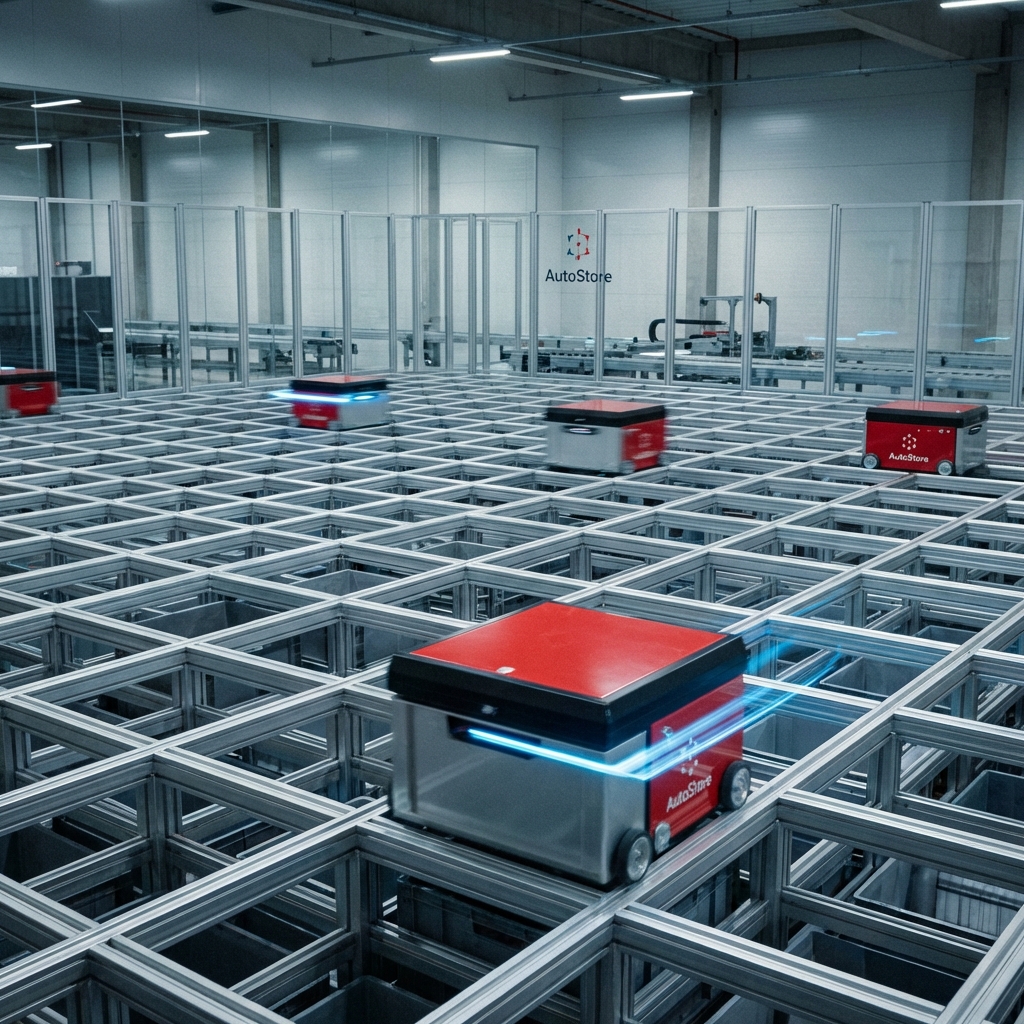 Blick auf das automatische Kleinteilelager-Grid-System von Deltilog